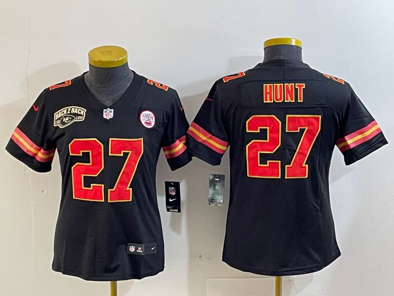 Women Kansas City Chiefs 27 Hunt Black Second generations 2025 Nike Vapor Limited NFL Jersey style 4